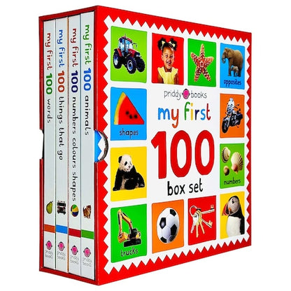 My First 100 Box Set 4 Books Collection (First 100 Words, Numbers Colors Shapes, First 100 Animals & First 100 things that Go)